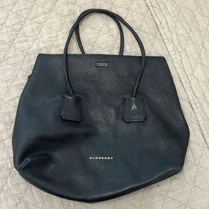 Burberry black leather tote handbag